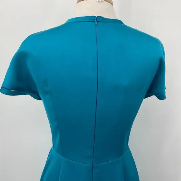 Escada Sheath Dress Knee Length Short Sleeve Teal Blue $1075 MRSP NEW Womens 6